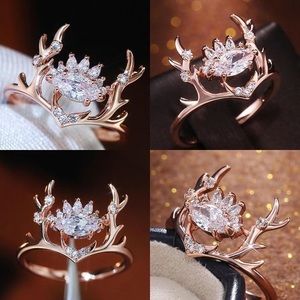 Elk rose gold plated ring with white sapphire
